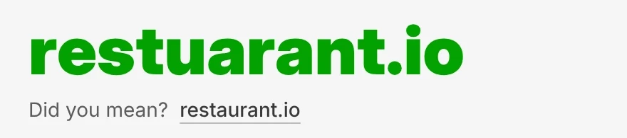 The primary domain card when searching restuarant.io, showing Did you mean? restaurant.io with the .io extension preserved.