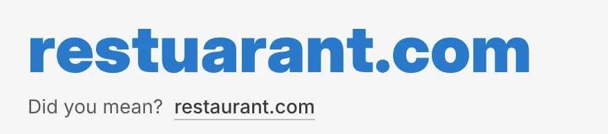 The primary domain card for restuarant.com with Did you mean? restaurant.com directly underneath the domain name.