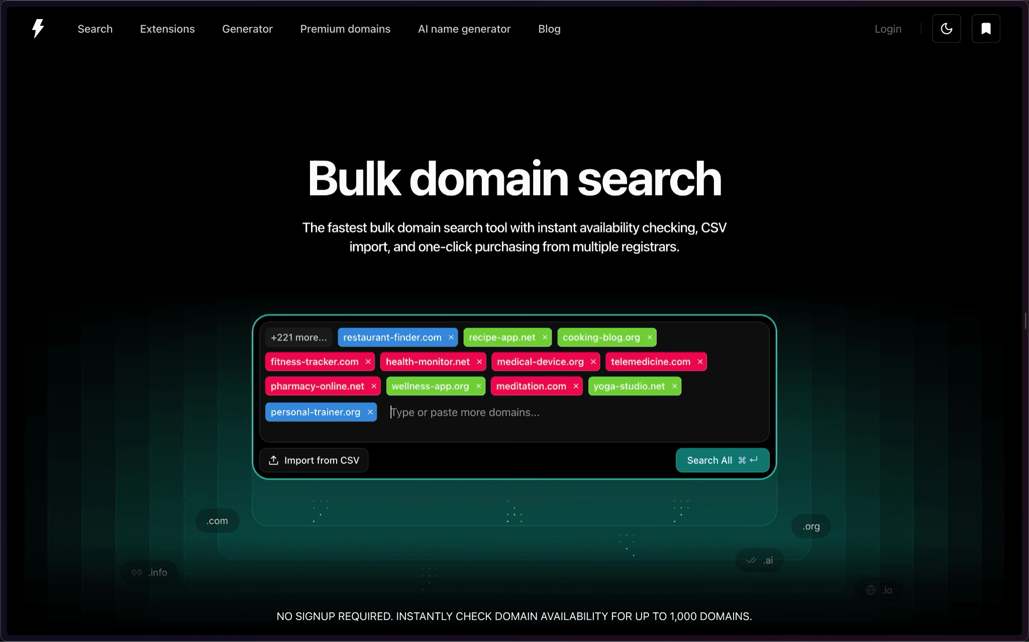Interface de l’outil de recherche groupée de domaines